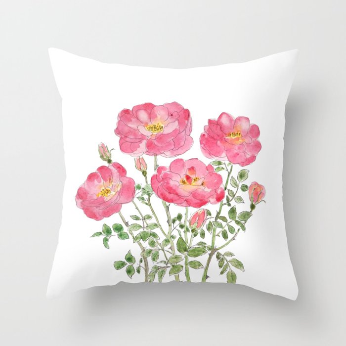pink rose watercolor  Throw Pillow