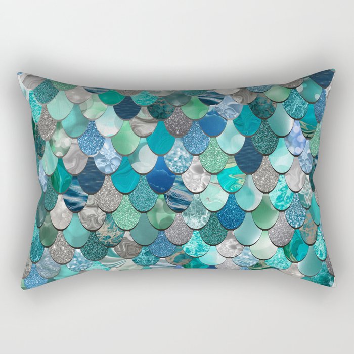 Mermaid Art, Sea,Teal, Mint, Aqua, Blue Rectangular Pillow