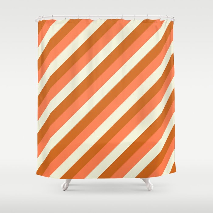 Beige, Chocolate, and Coral Colored Stripes Pattern Shower Curtain