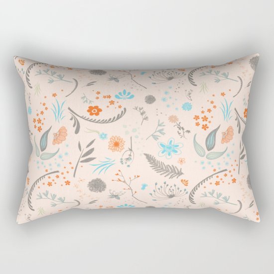 Floral Pattern with Flowers and Leaves Rectangular Pillow