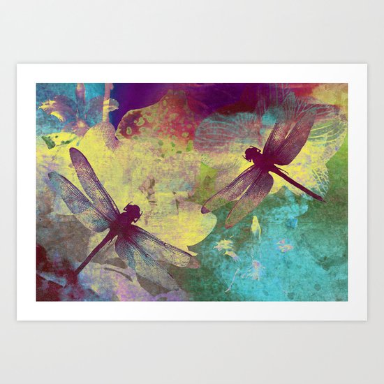 Painting Orchids and Dragonflies Art Print