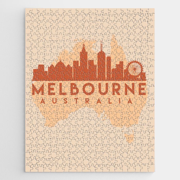 MELBOURNE AUSTRALIA CITY MAP SKYLINE EARTH TONES Jigsaw Puzzle