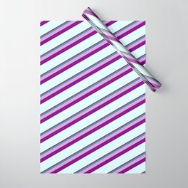 [ Thumbnail: Dark Red, Blue, Plum, Purple & Light Cyan Colored Stripes/Lines Pattern Wrapping Paper ]