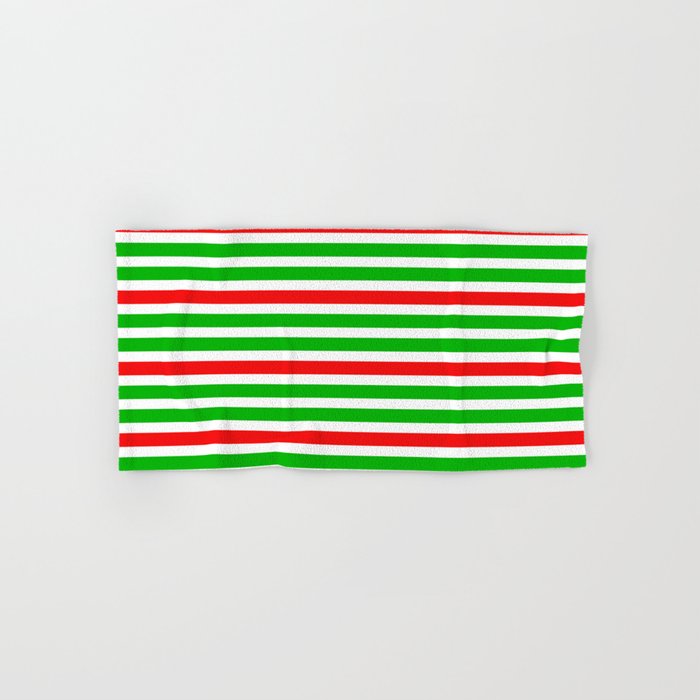 Green, White & Red Colored Lined Pattern Hand & Bath Towel
