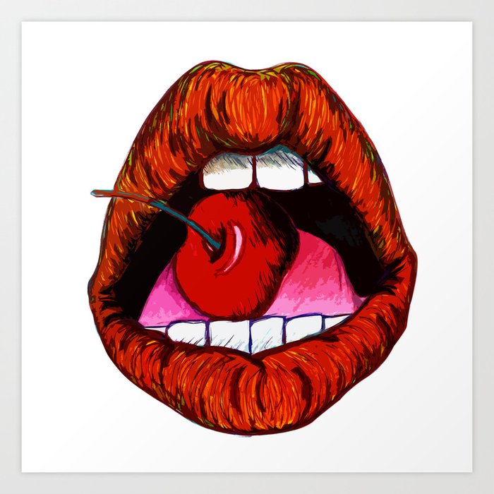 Cherry Lips Art Print By Britneyelizabeth Society6 Today i'm drawing cherries with prismacolor colour pencils. cherry lips art print by britneyelizabeth