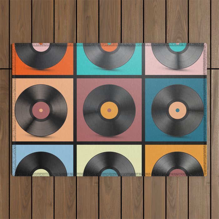 Vinyl Records. Retro LP Discs Set vintage Illustration.  Outdoor Rug