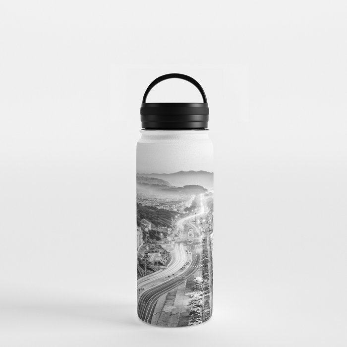 Ocean Beach Drive Black and White Water Bottle
