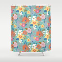 Spring flowers | Teal | Orange | Yellow | Mother's Day gift | Shower Curtain