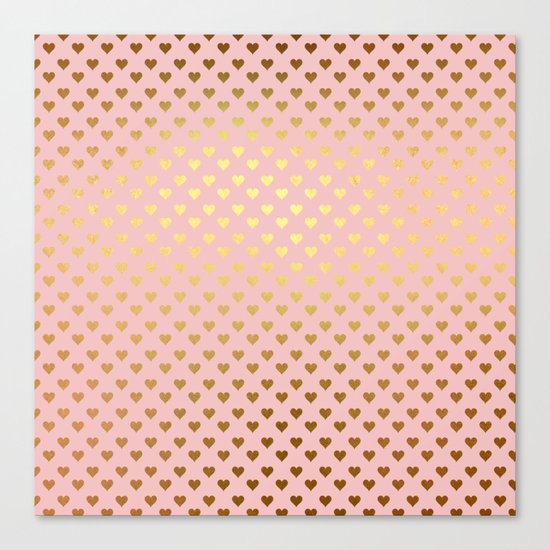 Gold and pink sparkling and shiny Hearts pattern Canvas Print