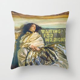 Waiting for Mr.right Meme Funny Sticker Throw Pillow