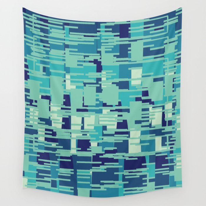 Abstract Blue Green Ocean Glitch Pattern  Art  Wall Tapestry