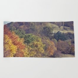 Colorful autumn forest hill Beach Towel
