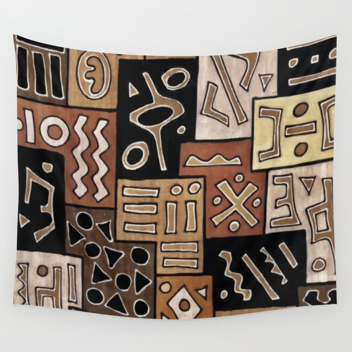 Brown and Black Abstract Mud Cloth Print Wall Tapestry by