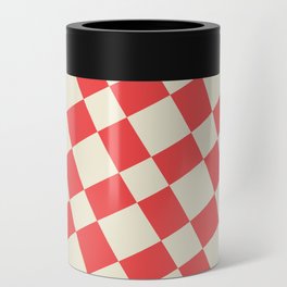 Abstract Warped Checkerboard pattern - Tart Orange and Beige Can Cooler