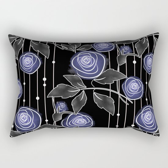 Blue roses on black background Rectangular Pillow