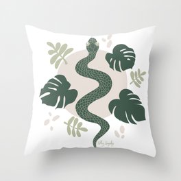 Botanical Snake | Neutral & Green Throw Pillow