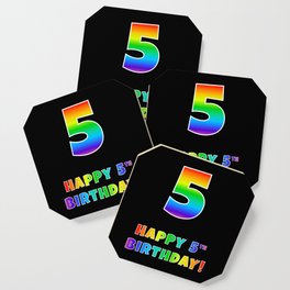 [ Thumbnail: HAPPY 5TH BIRTHDAY - Multicolored Rainbow Spectrum Gradient Coaster ]