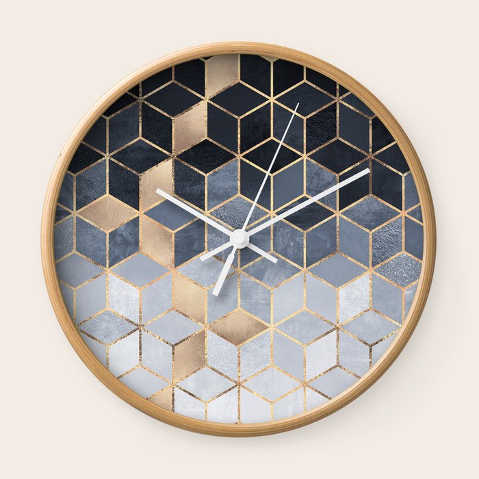 Soft Blue Gradient Cubes Wall Clock by Elisabeth Fredriksson Society6