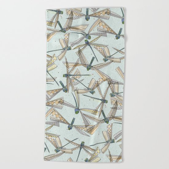 watercolor dragonflies Beach Towel