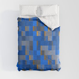 geometric pixel square pattern abstract background in blue yellow Comforter