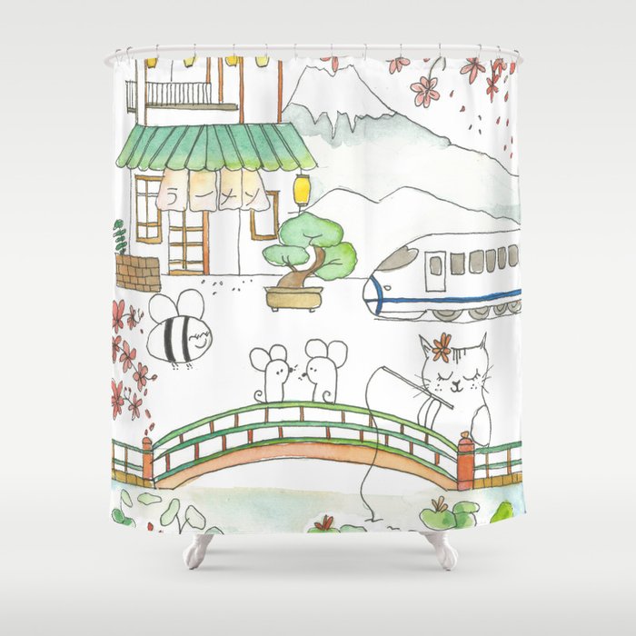 Japan series : Waterlily Pond Shower Curtain