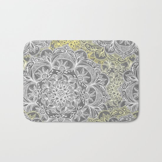 Yellow & White Mandalas on Grey Bath Mat