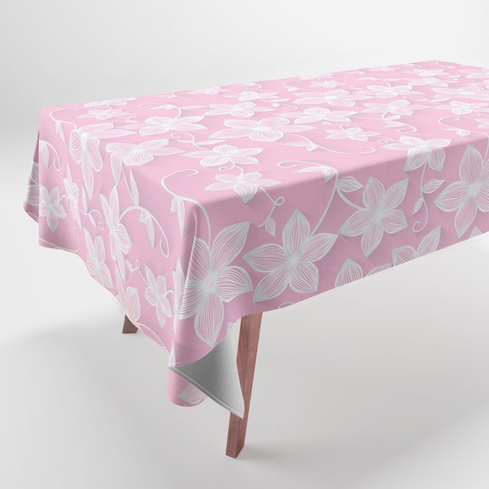 White Lace Floral On Pink Elegant Collection Tablecloth