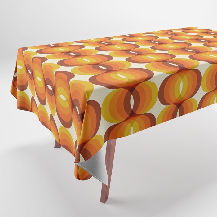 Orange, Brown, and Ivory Retro 1960s Wavy Pattern Tablecloth