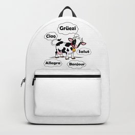 Swiss Cow - Gruezi Salut Bonjour Ciao Allegra - Switzerland Travel Backpack