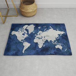 Dark blue watercolor and grey world map Area & Throw Rug