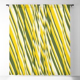 [ Thumbnail: Yellow, Dark Olive Green & Beige Colored Striped Pattern Blackout Curtain ]