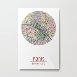 PARIS FRANCE - city poster - city map poster print Metal Print