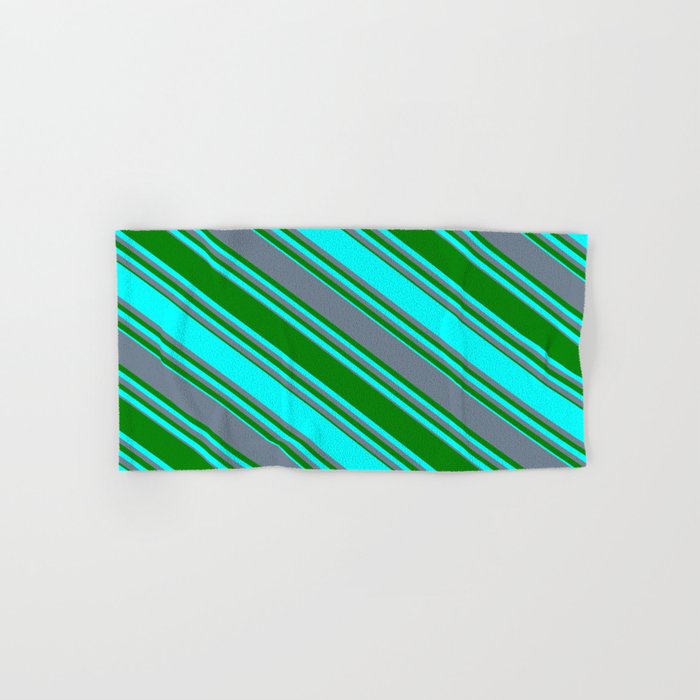 Slate Gray, Green & Cyan Colored Stripes/Lines Pattern Hand & Bath Towel