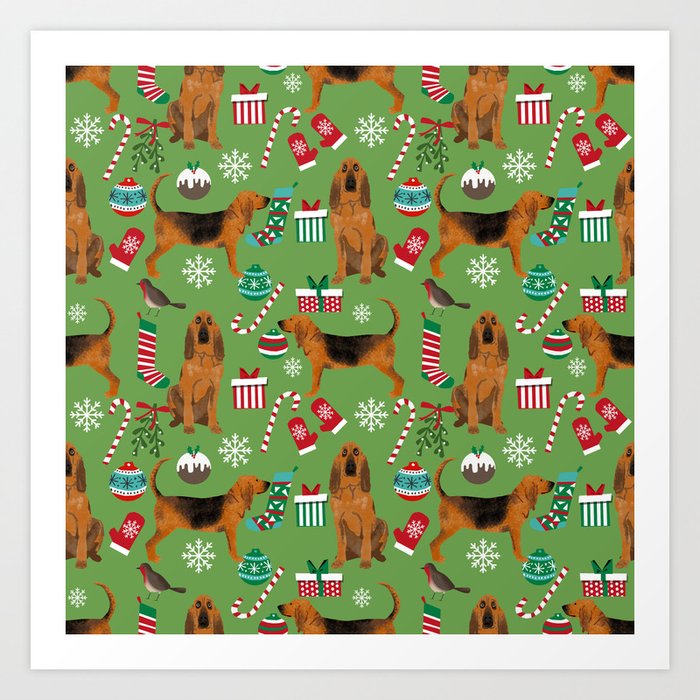 Bloodhound christmas candy canes and snowflakes holiday dog breed gifts Art Print