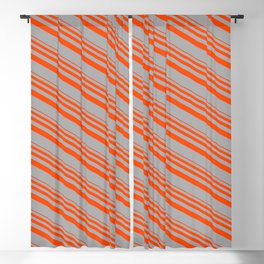 [ Thumbnail: Red & Dark Gray Colored Lined Pattern Blackout Curtain ]