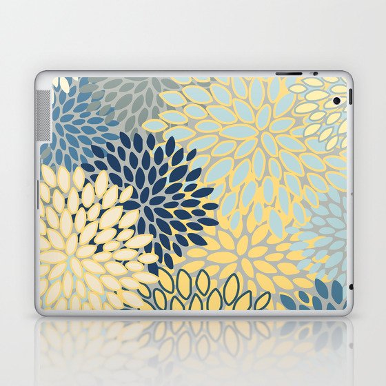 Floral Print, Yellow, Gray, Blue, Teal Laptop & iPad Skin