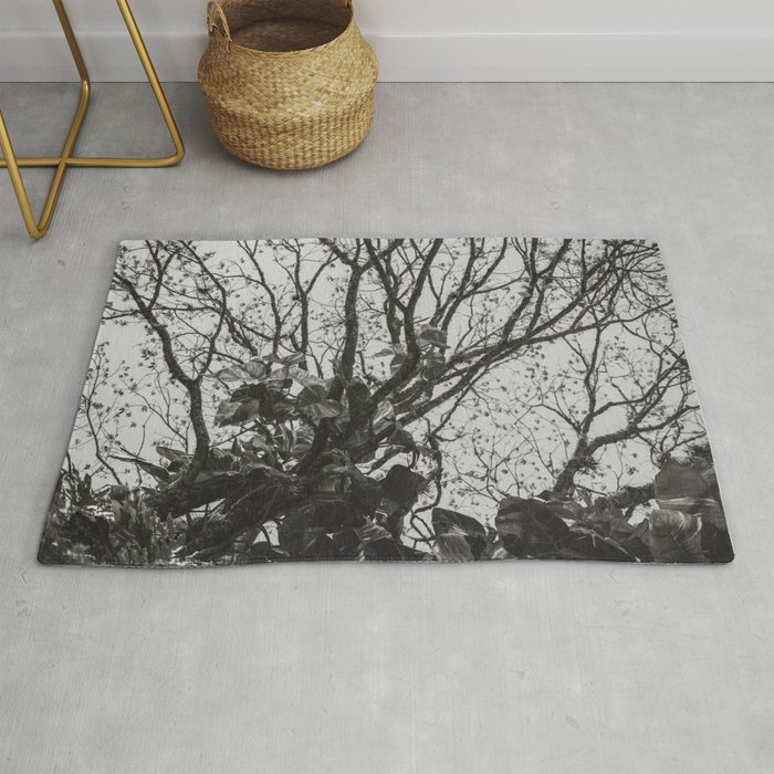 Jungle Leaves - Black and White - Real Tree #2 Rug