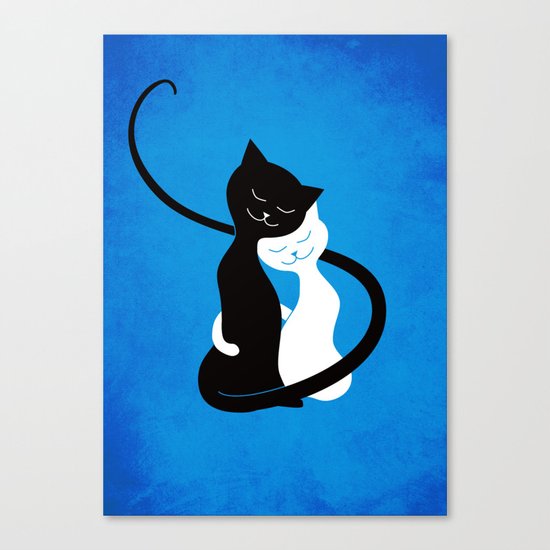 White And Black Cats In Love Canvas Print