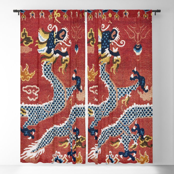 Ningxia Blue Dragon Red Background Rug Print Blackout Curtain