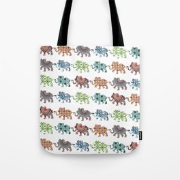Elephant Walk Pattern Tote Bag | Elephantparade, Elephant, Playful, Babyelephant, Digital, Mandala, Blue, Cute, Pattern, Graphicdesign 