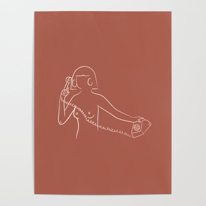 Minimalist Line Art Nude Series | Phone Girl Poster