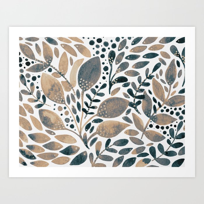 Watercolor Branches And Leaves Neutral Art Print By Wackapacka