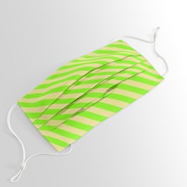 [ Thumbnail: Green & Tan Colored Lined/Striped Pattern Face Mask ]