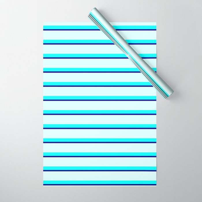 Cyan, Dark Blue, and Light Cyan Colored Stripes Pattern Wrapping Paper