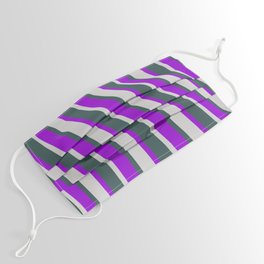 [ Thumbnail: Dark Violet, Light Grey, and Dark Slate Gray Colored Striped/Lined Pattern Face Mask ]