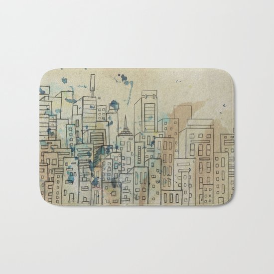 Sketch of buildings in a city that doesn't exist Bath Mat