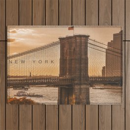 New York City Brooklyn Bridge and Statue of Liberty Outdoor Rug