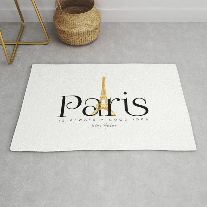 Paris is always a good idea - Audrey Hepburn - gold eiffel Rug