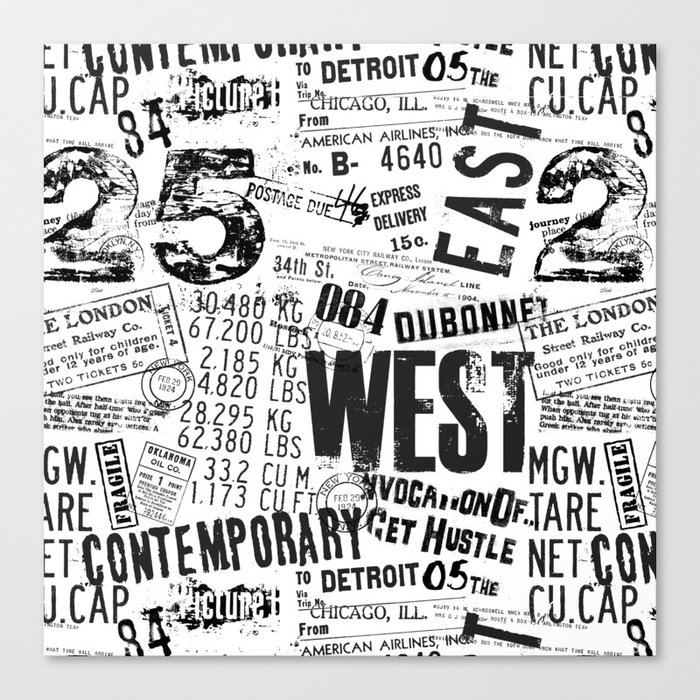 East West Grunge Distressed black white #urban typography Canvas Print