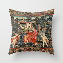 Franco Flemish Allegorical 17th Century Tapestry Print Throw Pillow